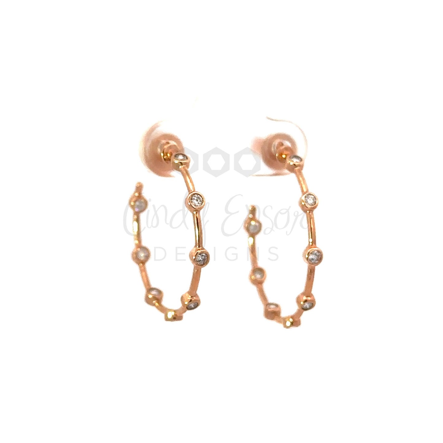 Hoop Earring with 8 Station Bezeled Diamonds