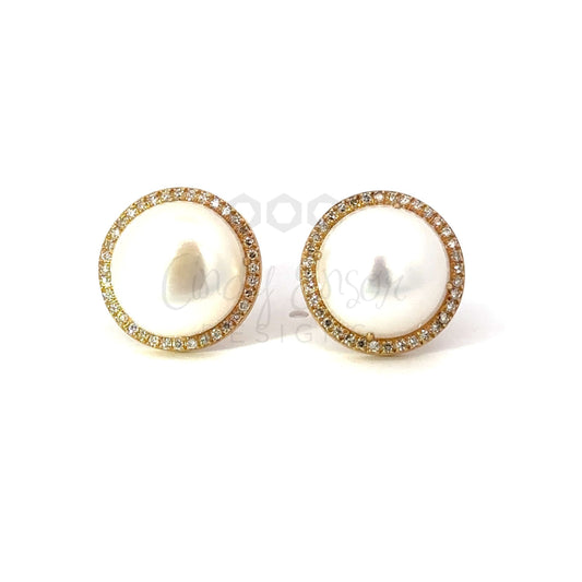 Button Pearl Earring with Pave Border