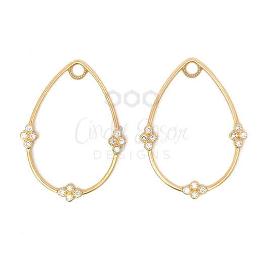 Tear Drop Earring Charm with Diamond Cross Accents