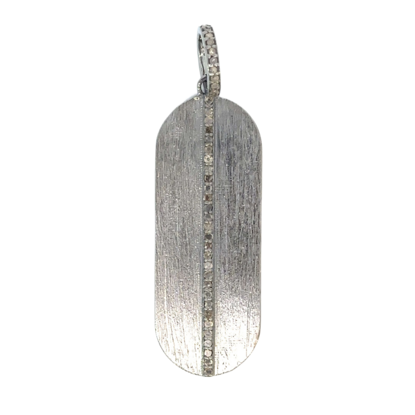 Brushed Metal Dog Tag with Sterling Silver and Pave Diamond Accent
