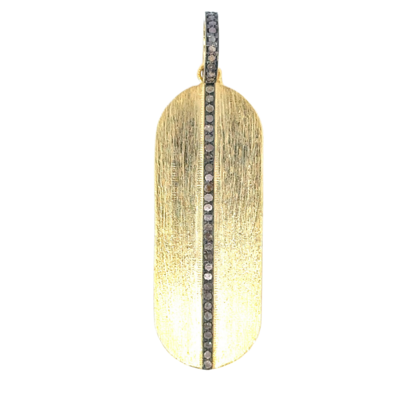Brushed Metal Dog Tag with Sterling Silver and Pave Diamond Accent