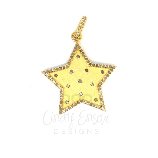 Brushed Star Pendant with Speckled Diamonds and Pave Border
