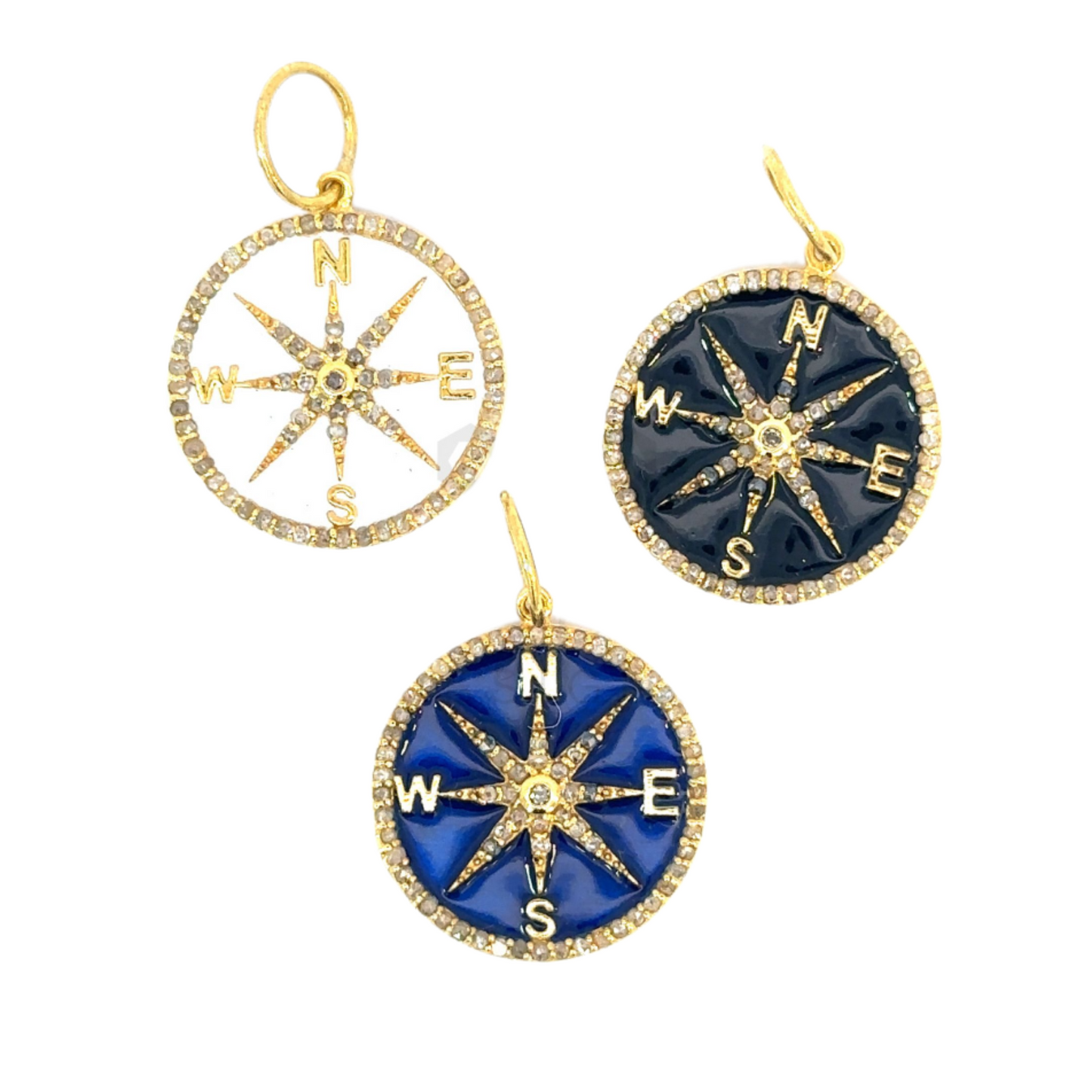 Enamel Compass Pendant with Pave Diamond Accents