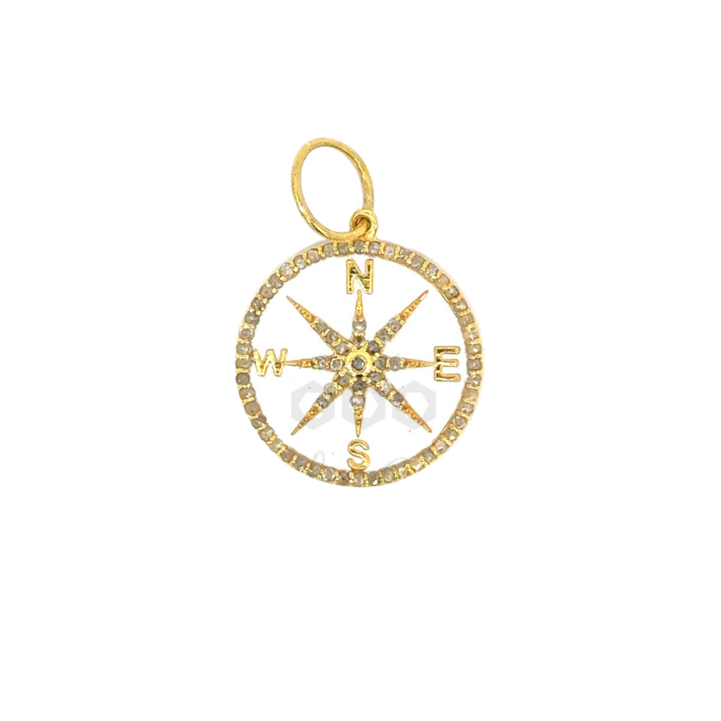Enamel Compass Pendant with Pave Diamond Accents