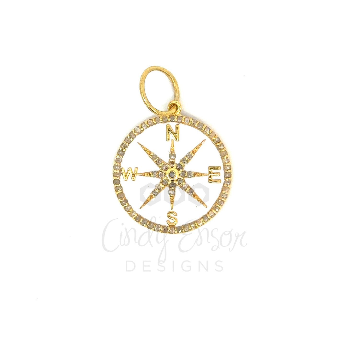 Enamel Compass Pendant with Pave Diamond Accents