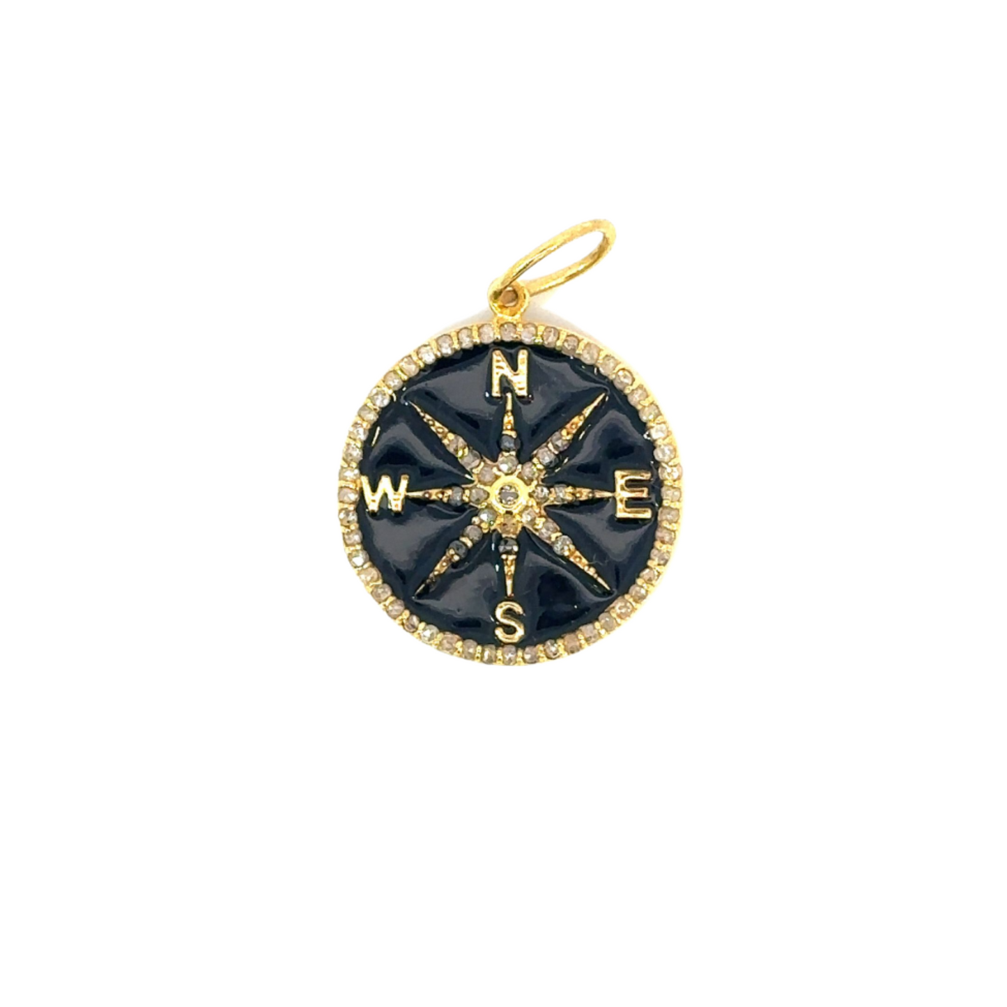 Enamel Compass Pendant with Pave Diamond Accents