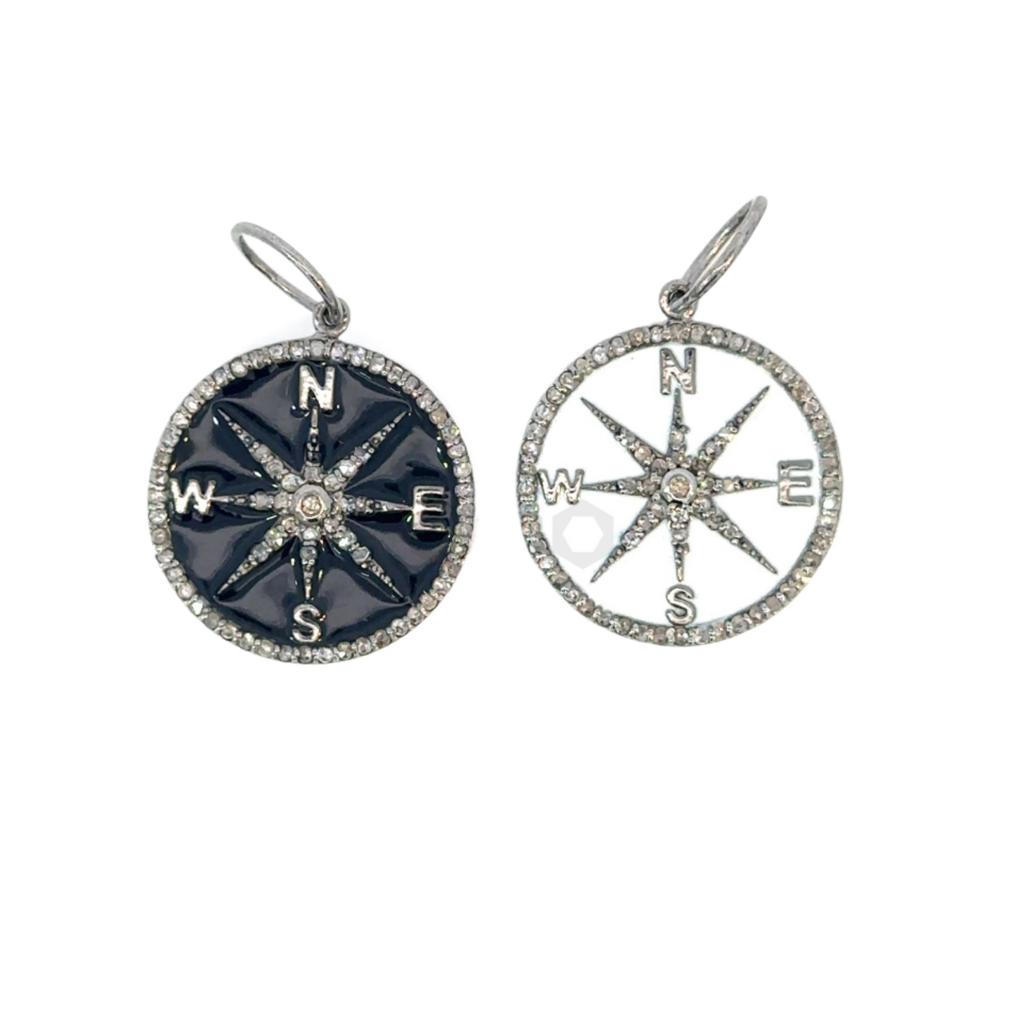 Enamel Compass Pendant with Pave Diamond Accents