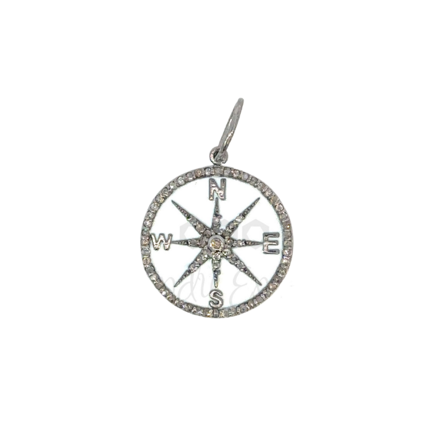 Enamel Compass Pendant with Pave Diamond Accents