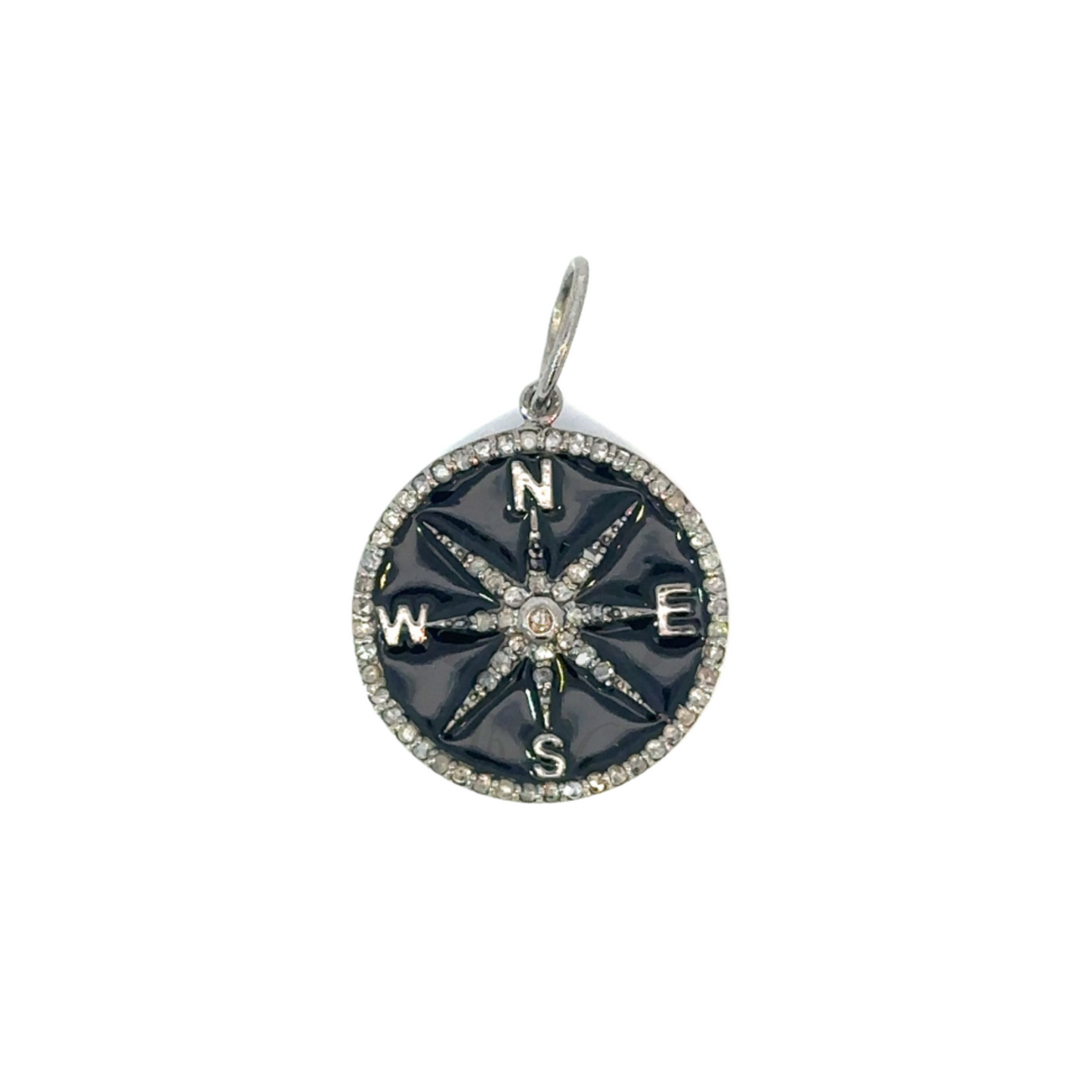 Enamel Compass Pendant with Pave Diamond Accents