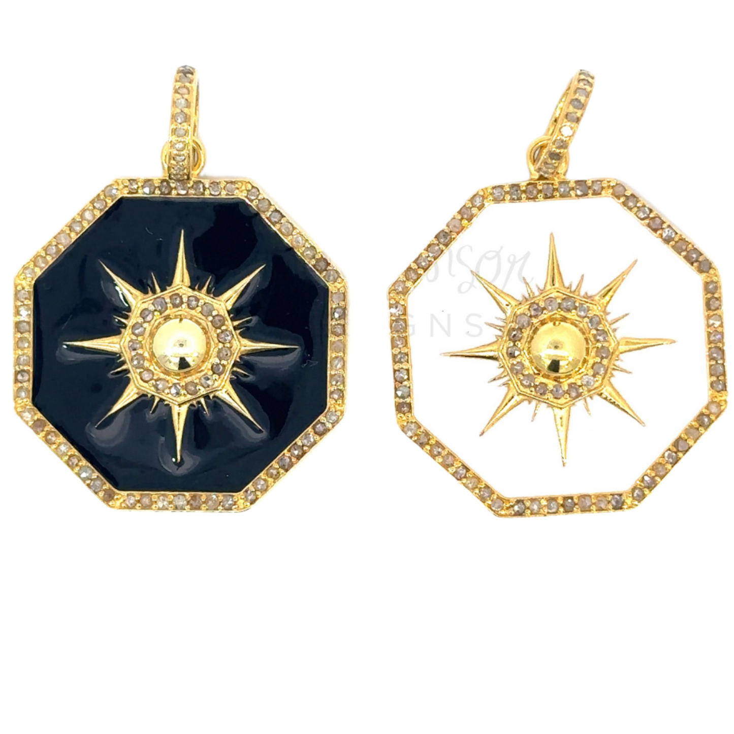 Enamel Hexagon Pendant with Gold Ball Center