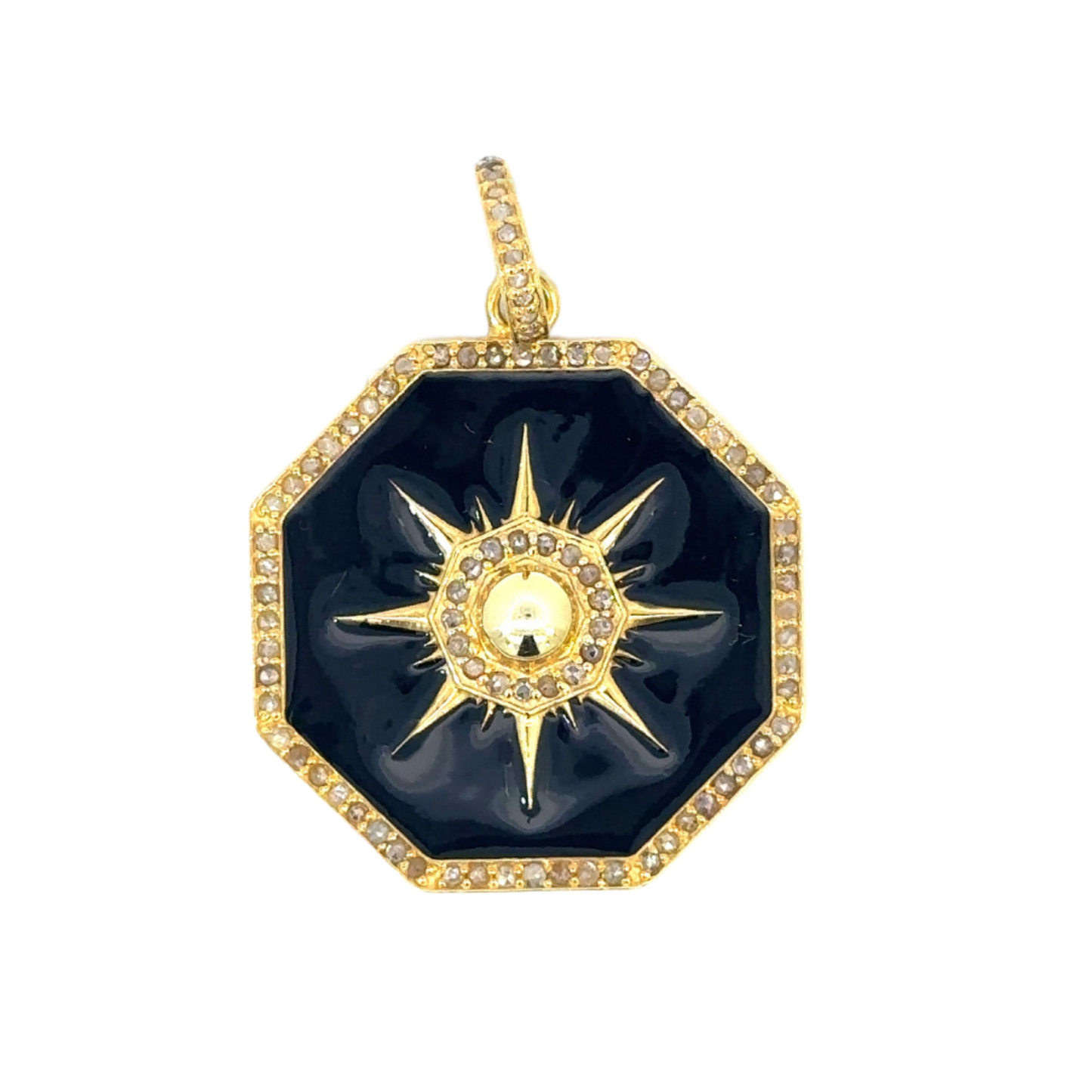 Enamel Hexagon Pendant with Gold Ball Center