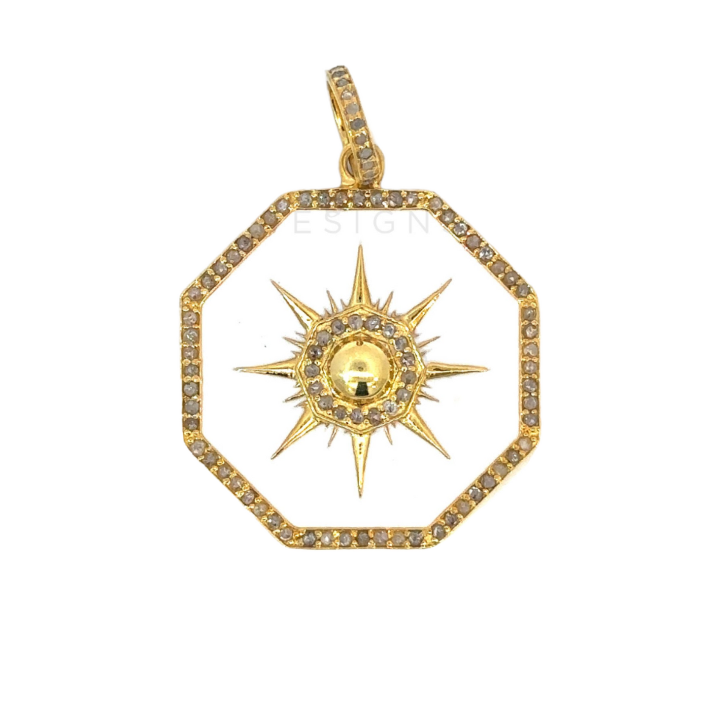 Enamel Hexagon Pendant with Gold Ball Center