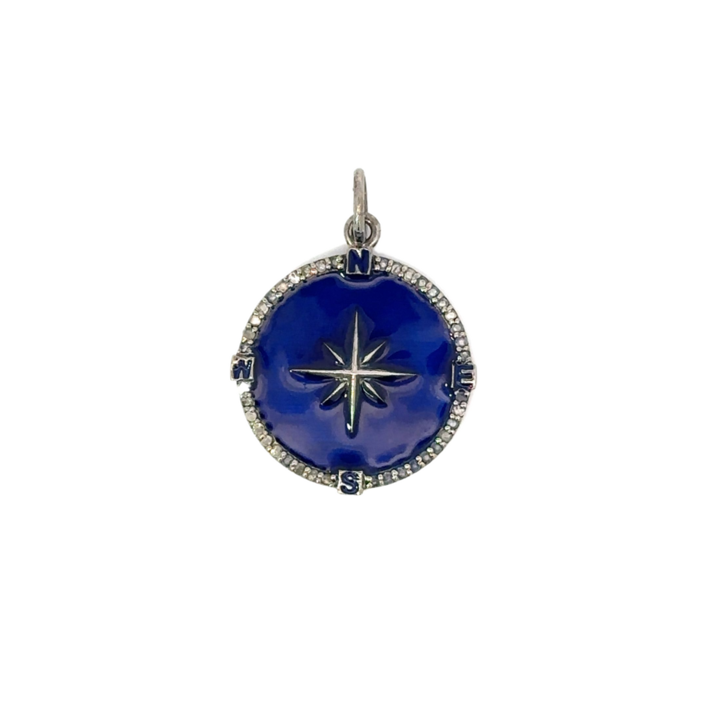 Enamel Compass Pendant with Pave Diamond Accents