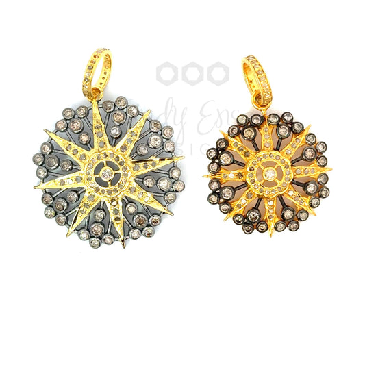 Gold Vermeil and Sterling Silver Diamond Starburst Pendant