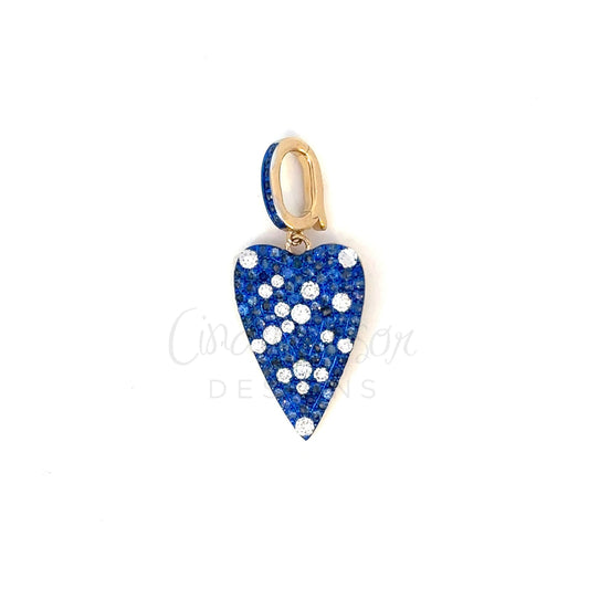 Pave Diamond and Blue Sapphire Elongated Heart Pendant