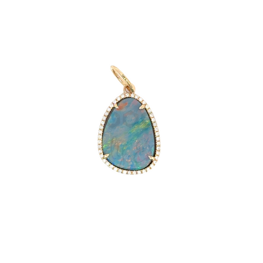 Organic Tear Drop Opal Pendant with Pave Border