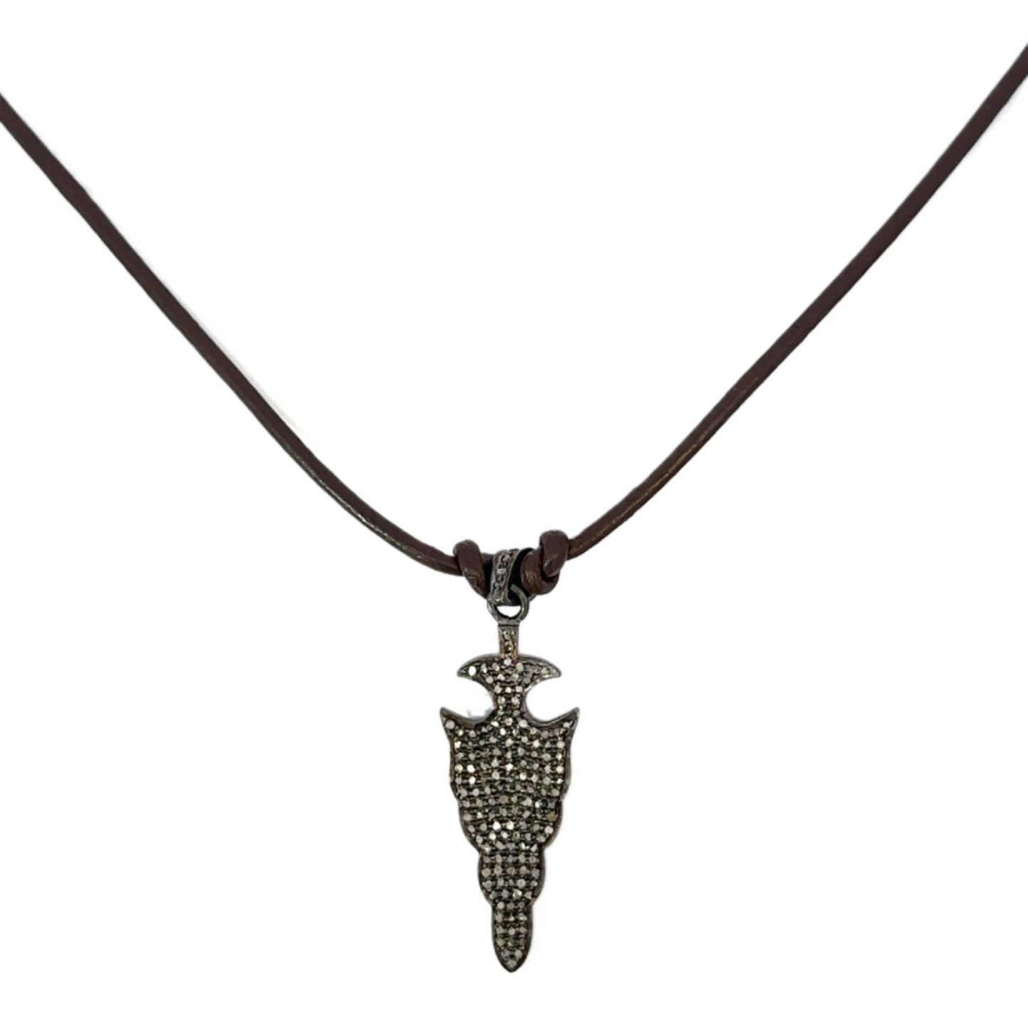 Leather Cord Necklace with Pave Diamond Accent Piece