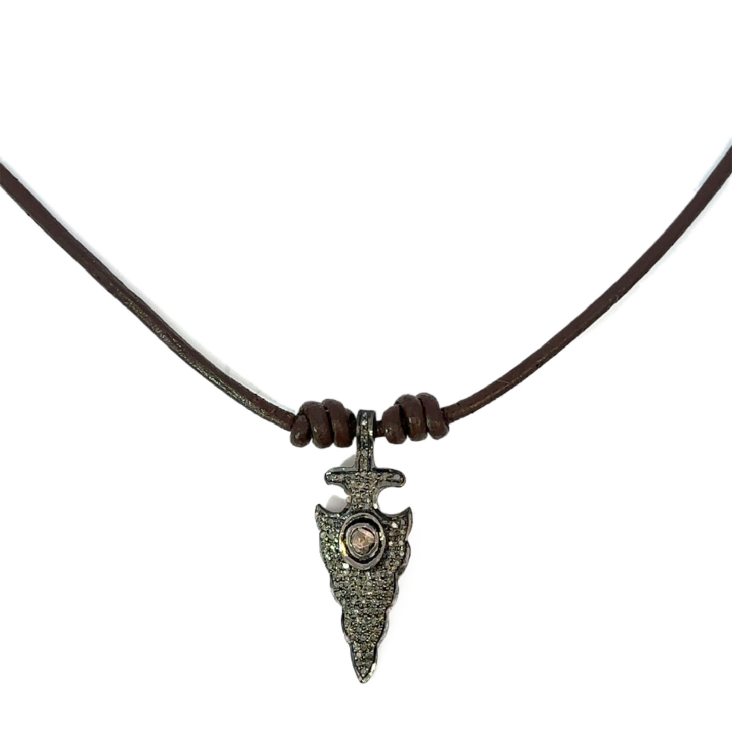 Leather Cord Necklace with Pave Diamond Accent Piece