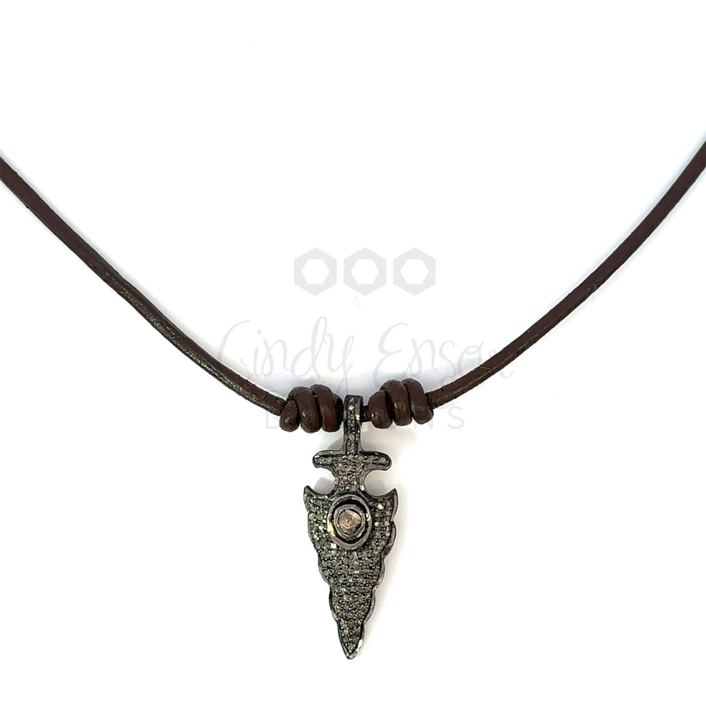 Leather Cord Necklace with Pave Diamond Accent Piece