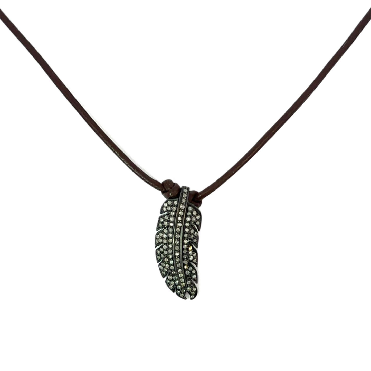 Leather Cord Necklace with Pave Diamond Accent Piece