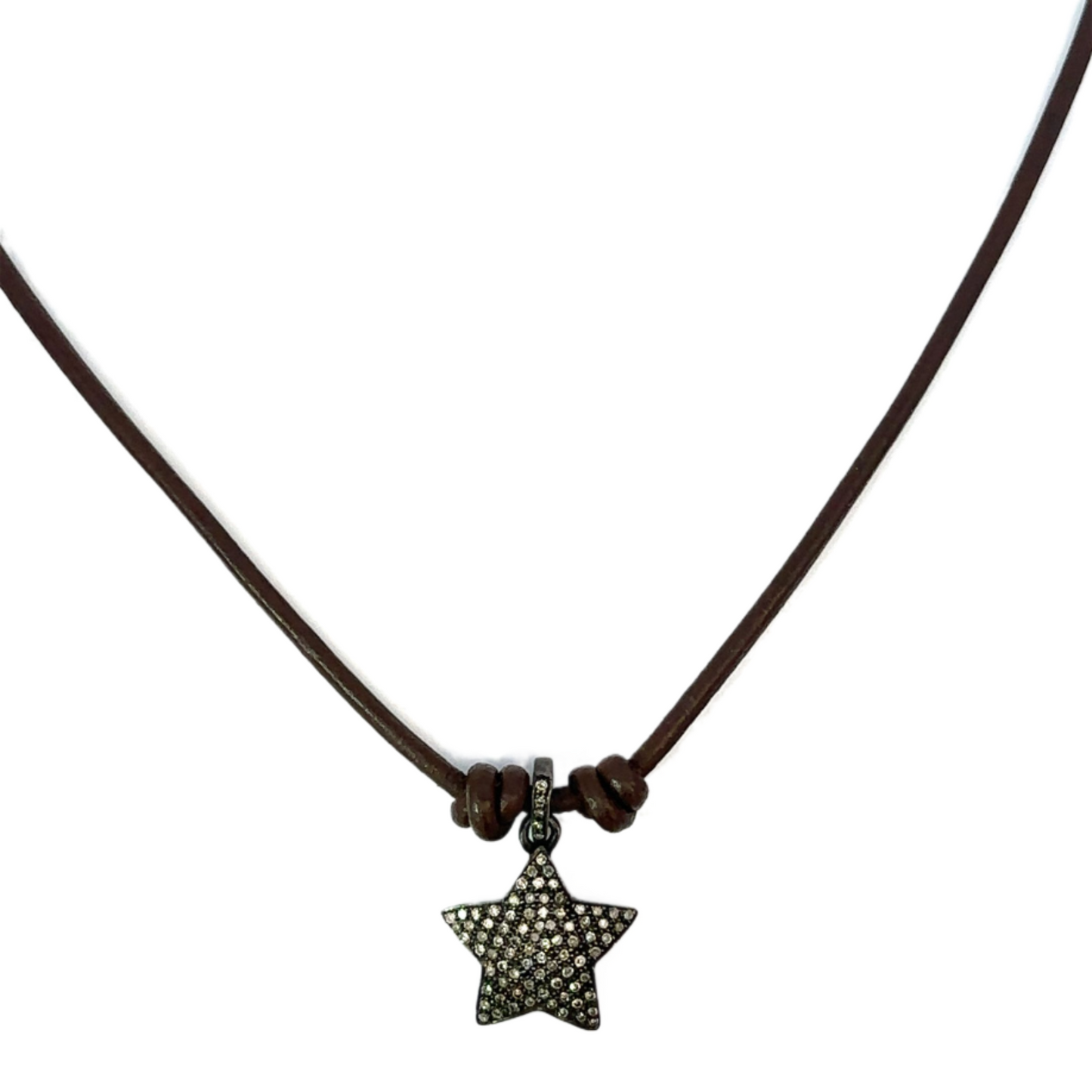 Leather Cord Necklace with Pave Diamond Accent Piece