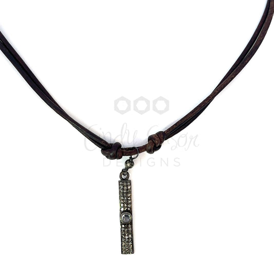 Double Leather Cord Necklace with Pave Diamond Accent Piece