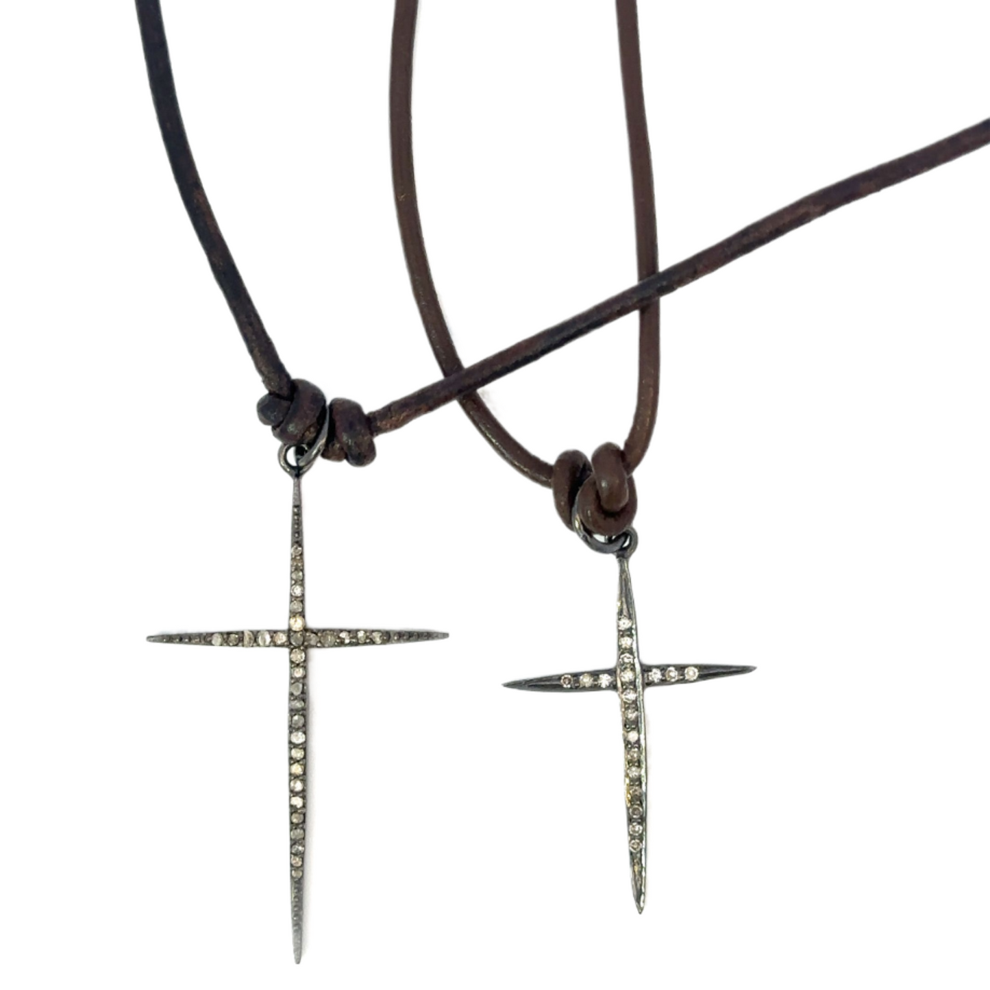 Leather Cord Necklace with Pave Diamond Accent Piece