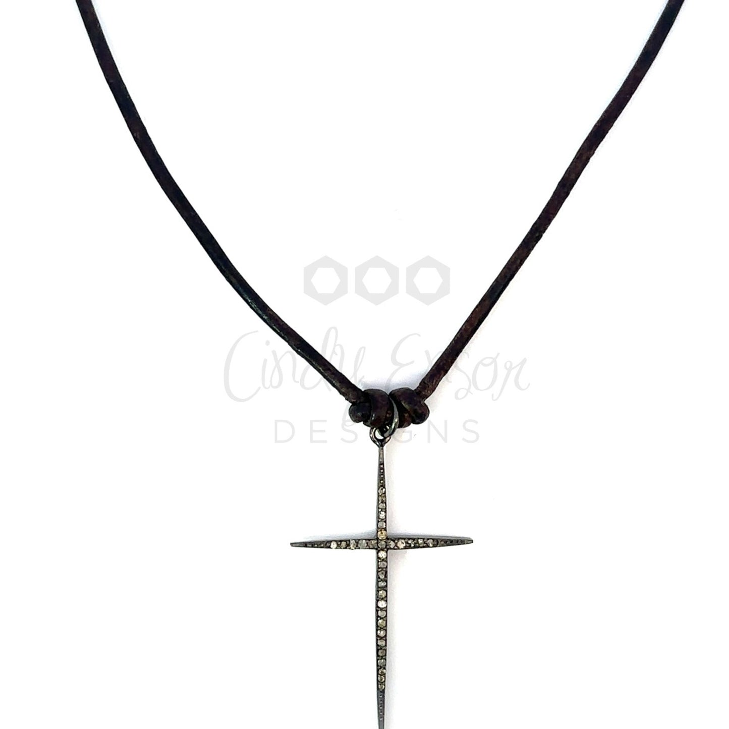 Leather Cord Necklace with Pave Diamond Accent Piece