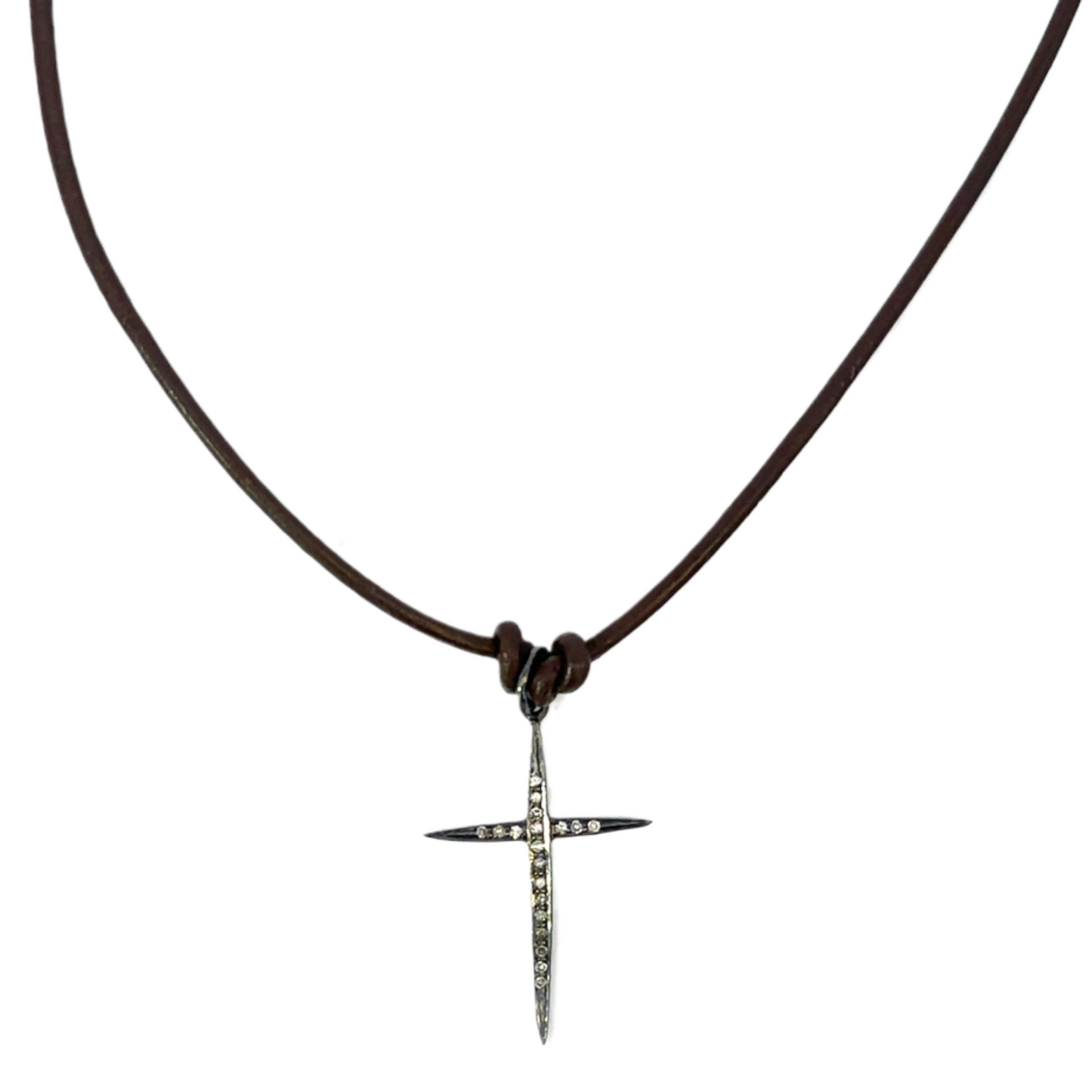 Leather Cord Necklace with Pave Diamond Accent Piece