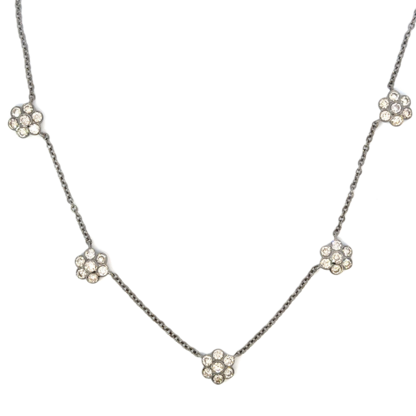 Five Station Diamond Flower Necklace