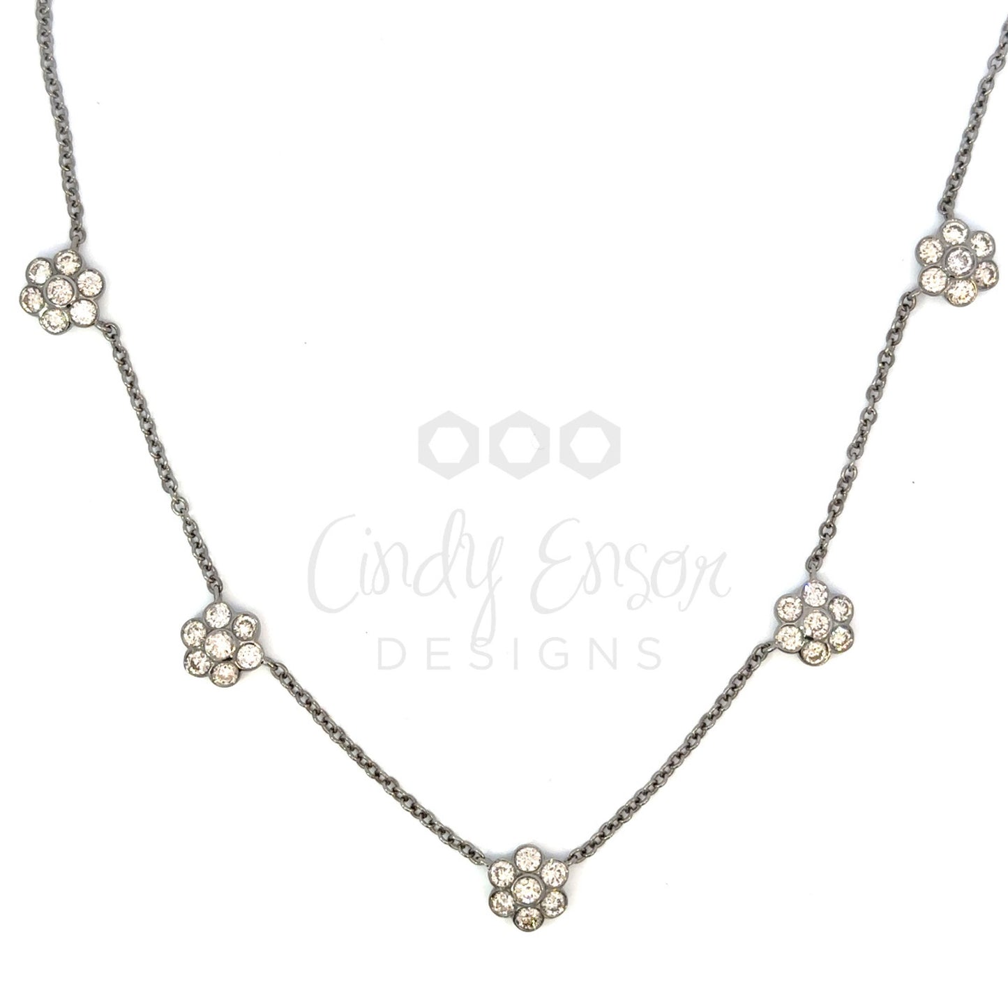 Five Station Diamond Flower Necklace