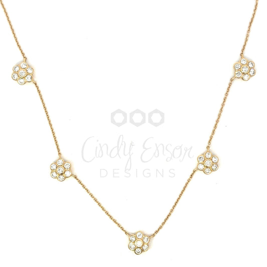 Five Station Diamond Flower Necklace