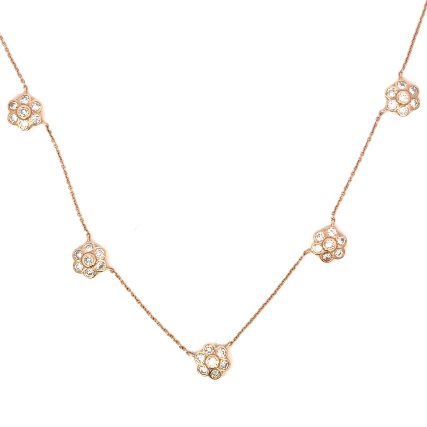 Five Station Diamond Flower Necklace