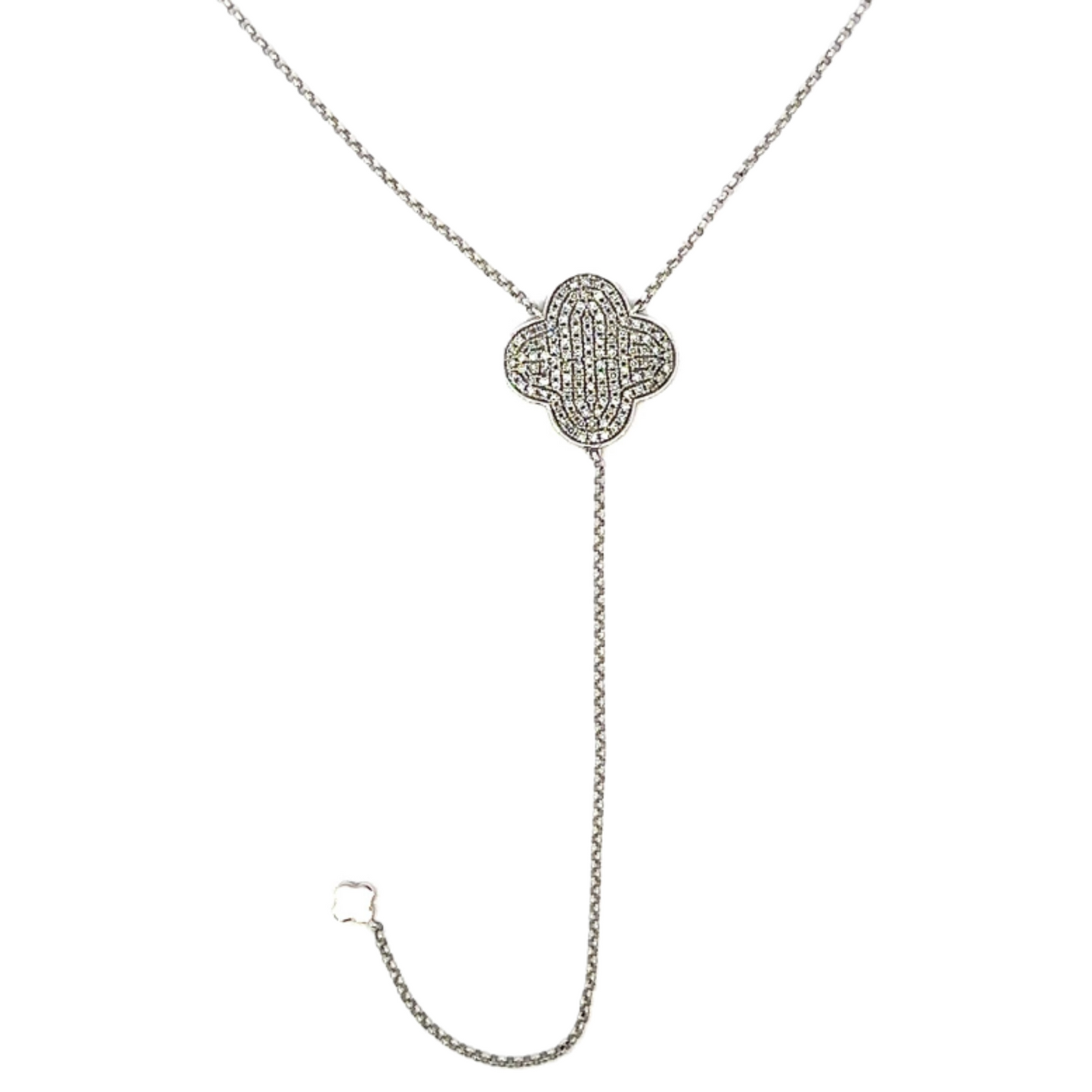Y Drop Necklace with Pave Diamond Clover