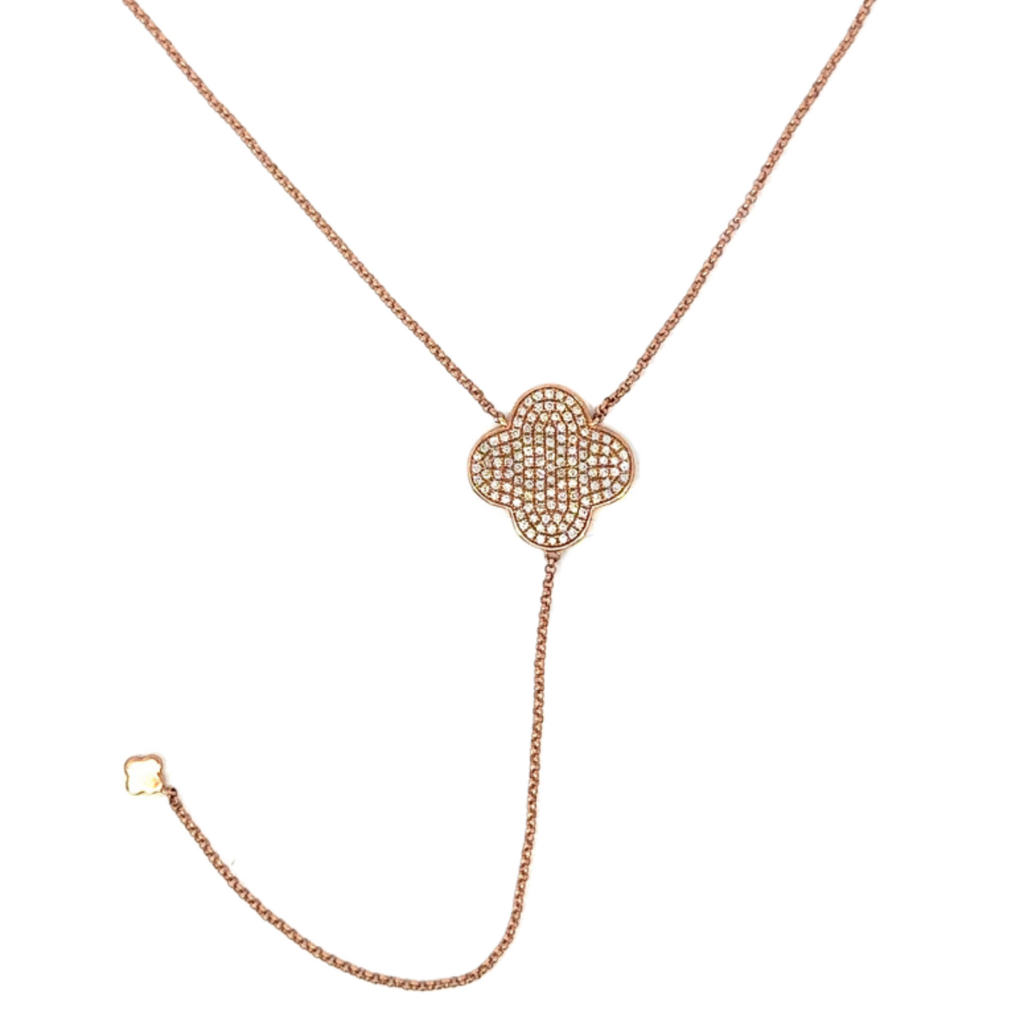 Y Drop Necklace with Pave Diamond Clover