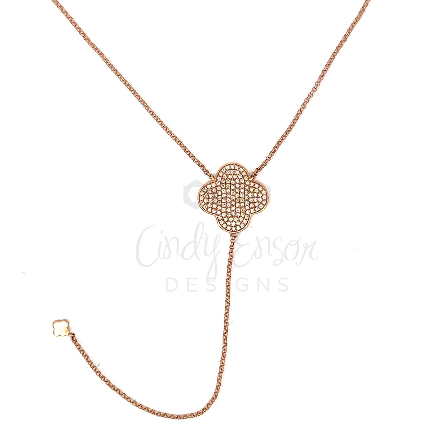 Y Drop Necklace with Pave Diamond Clover