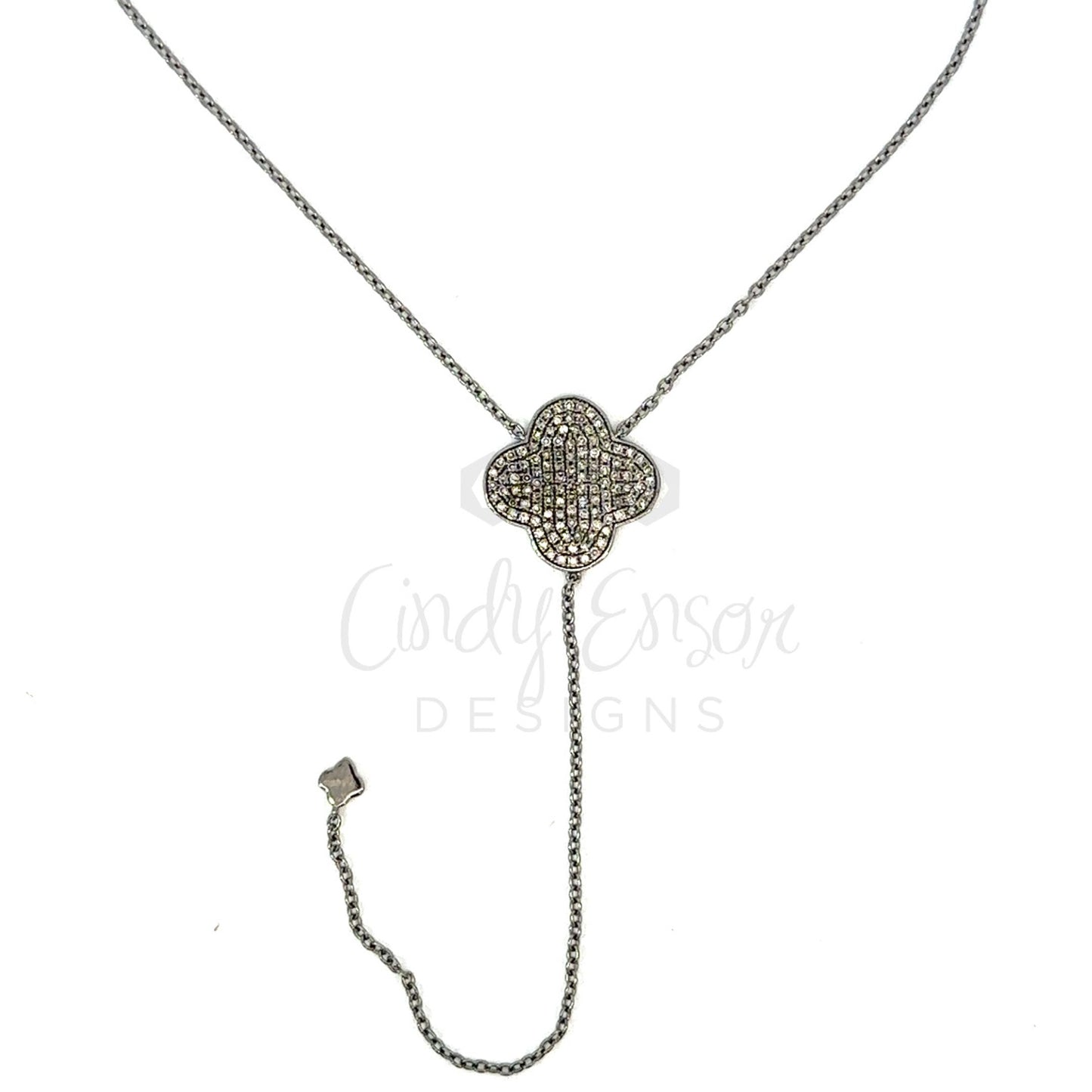 Y Drop Necklace with Pave Diamond Clover