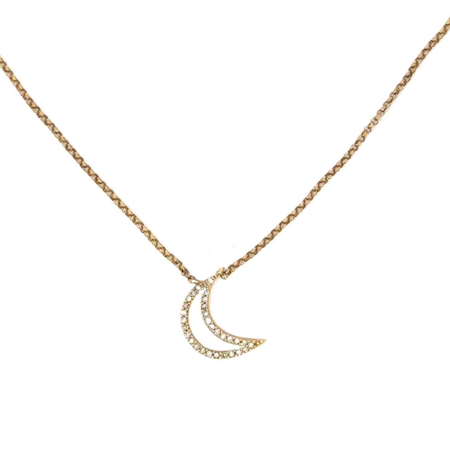 Enamel Crescent Moon Necklace with Pave Diamond Border