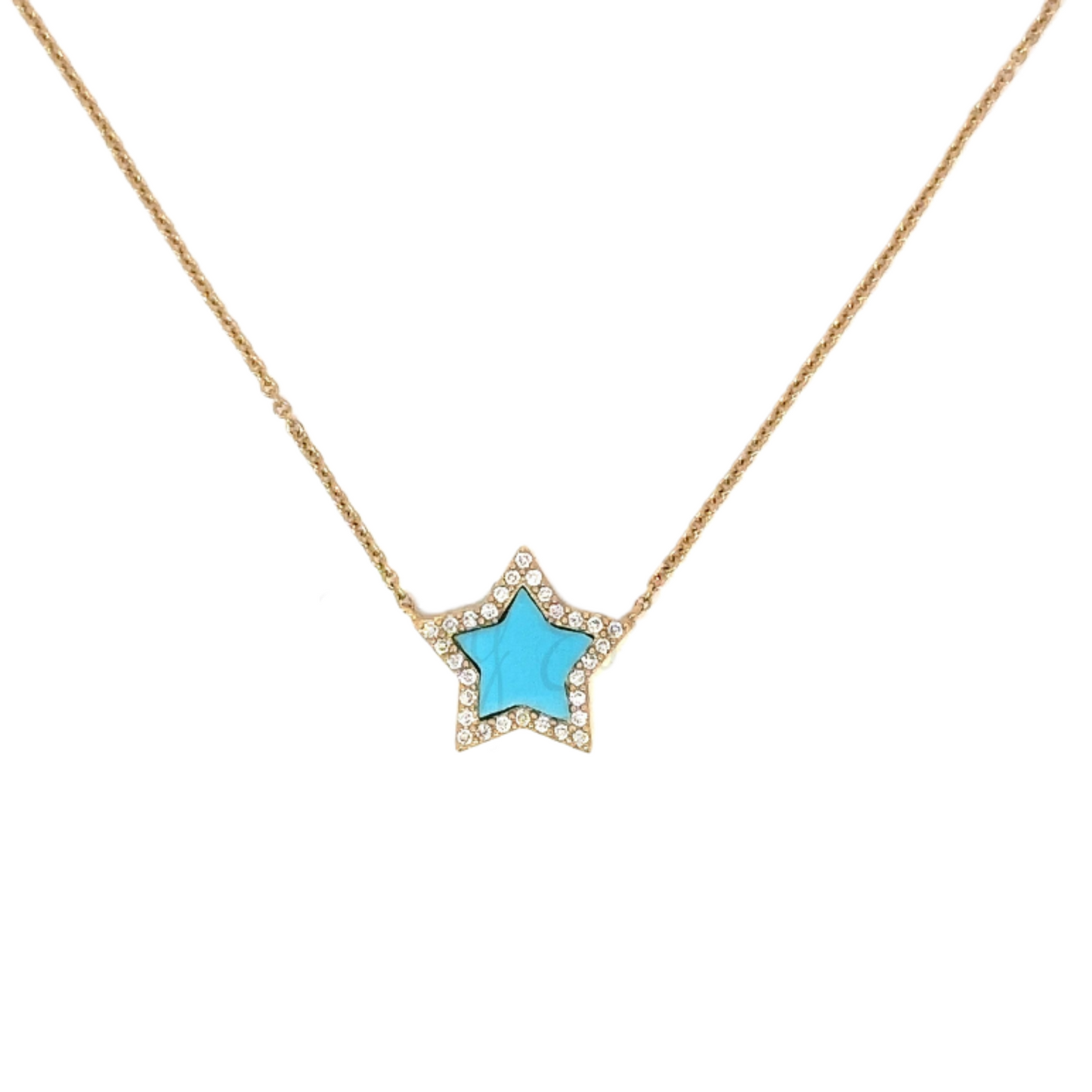 Enamel Star Necklace with Pave Diamond Border