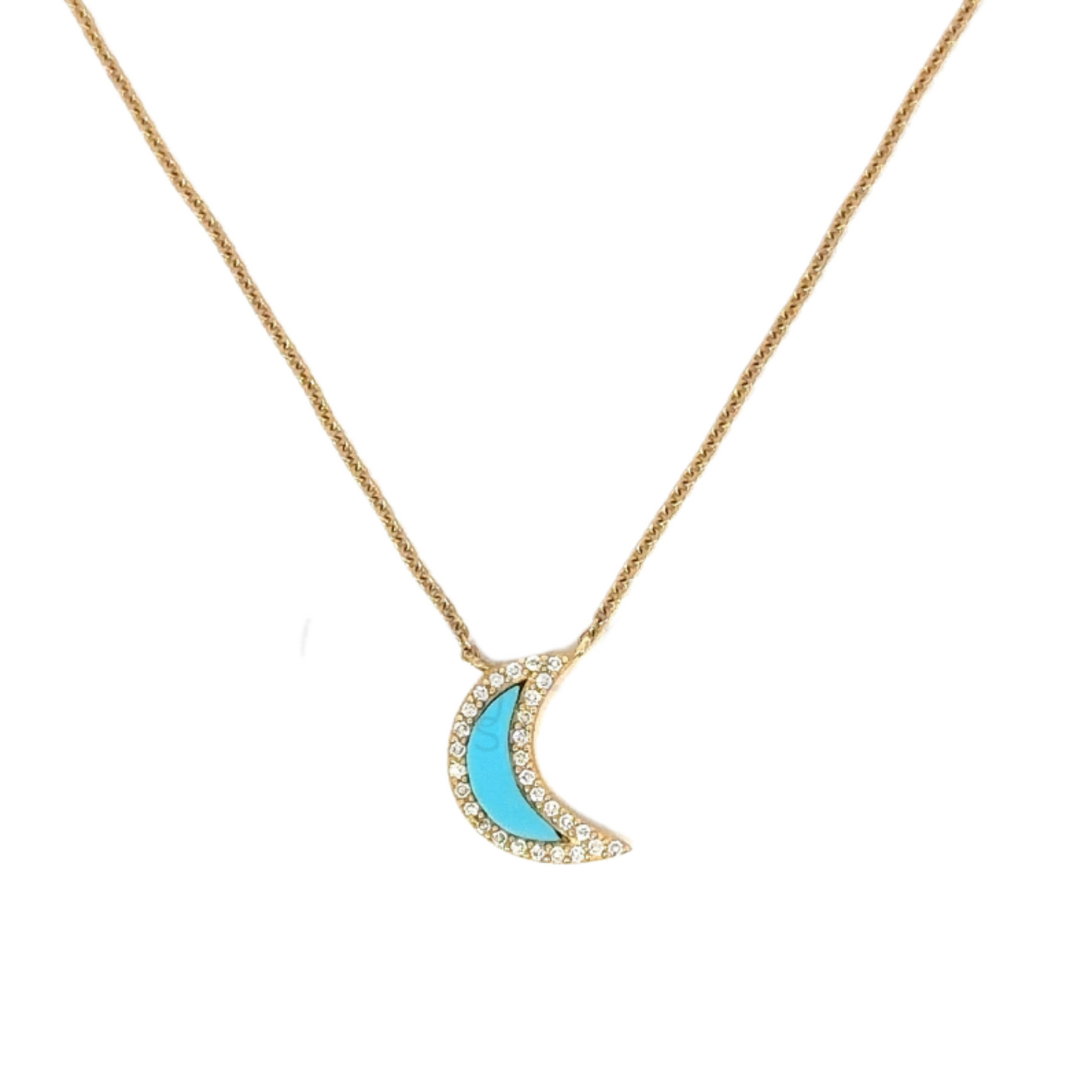 Enamel Crescent Moon Necklace with Pave Diamond Border