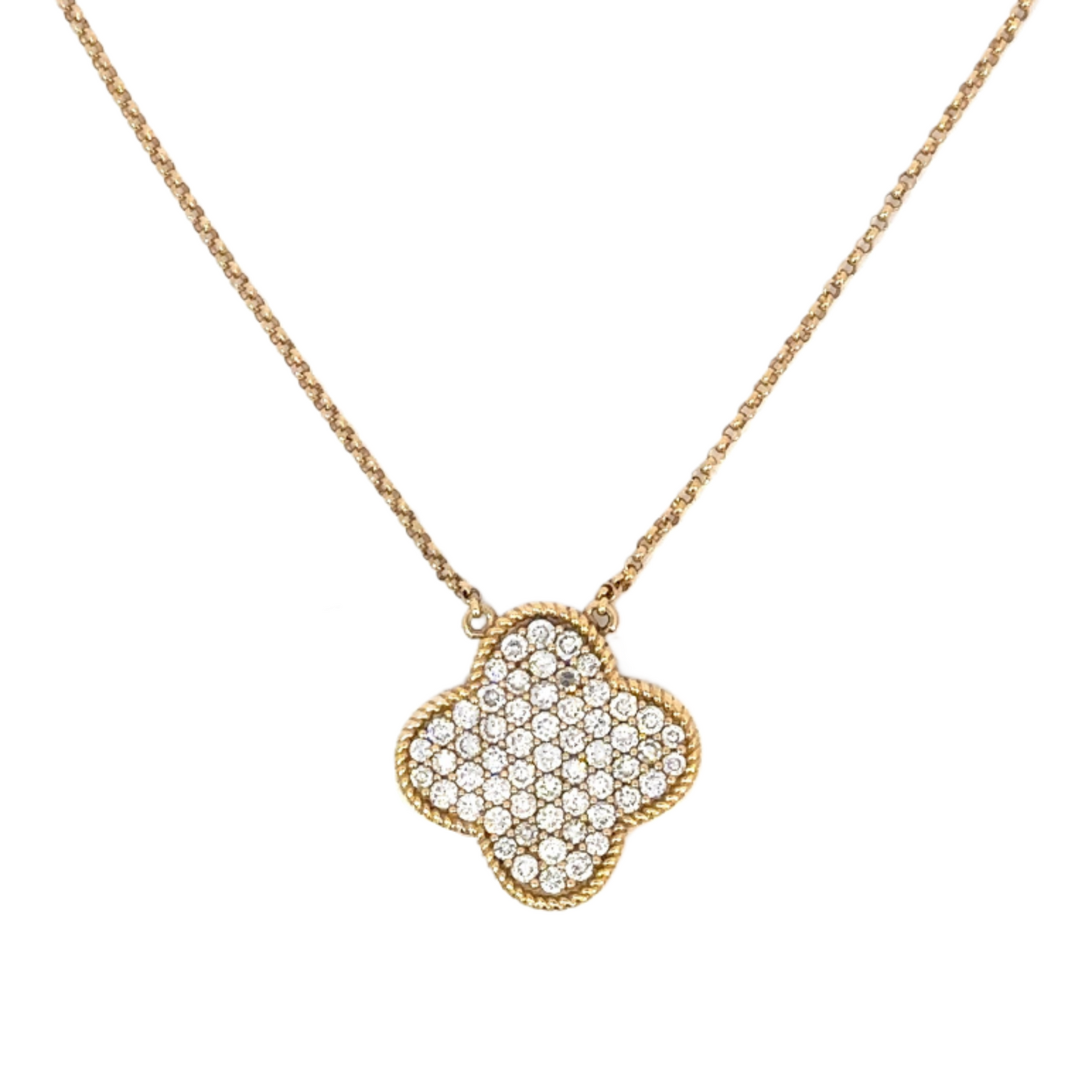 Large Pave Diamond Clover Necklace