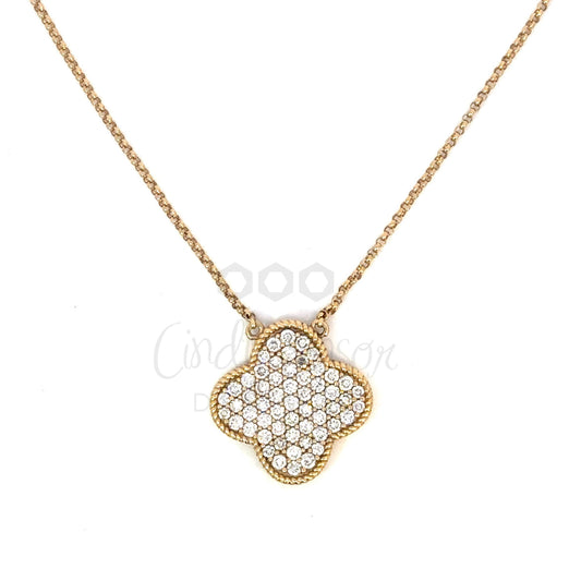 Large Pave Diamond Clover Necklace