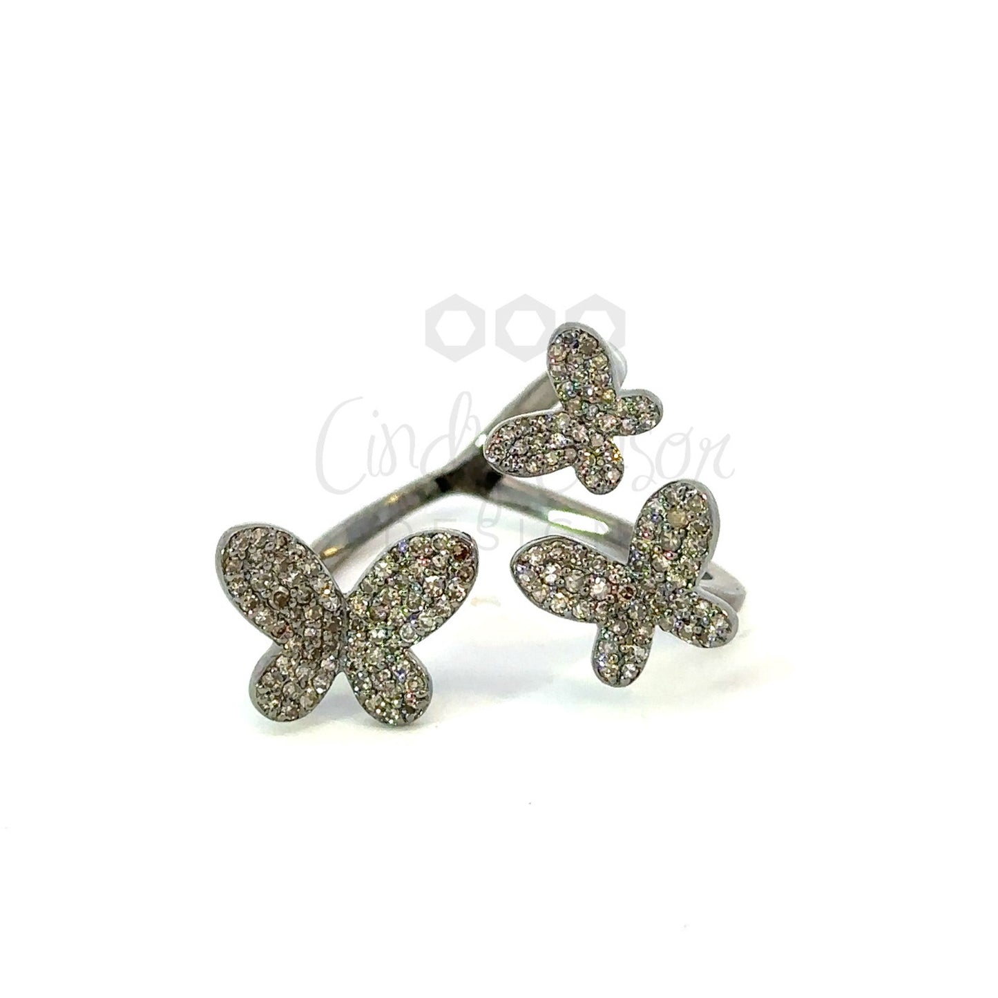 Pave Diamond Triple Butterfly Ring