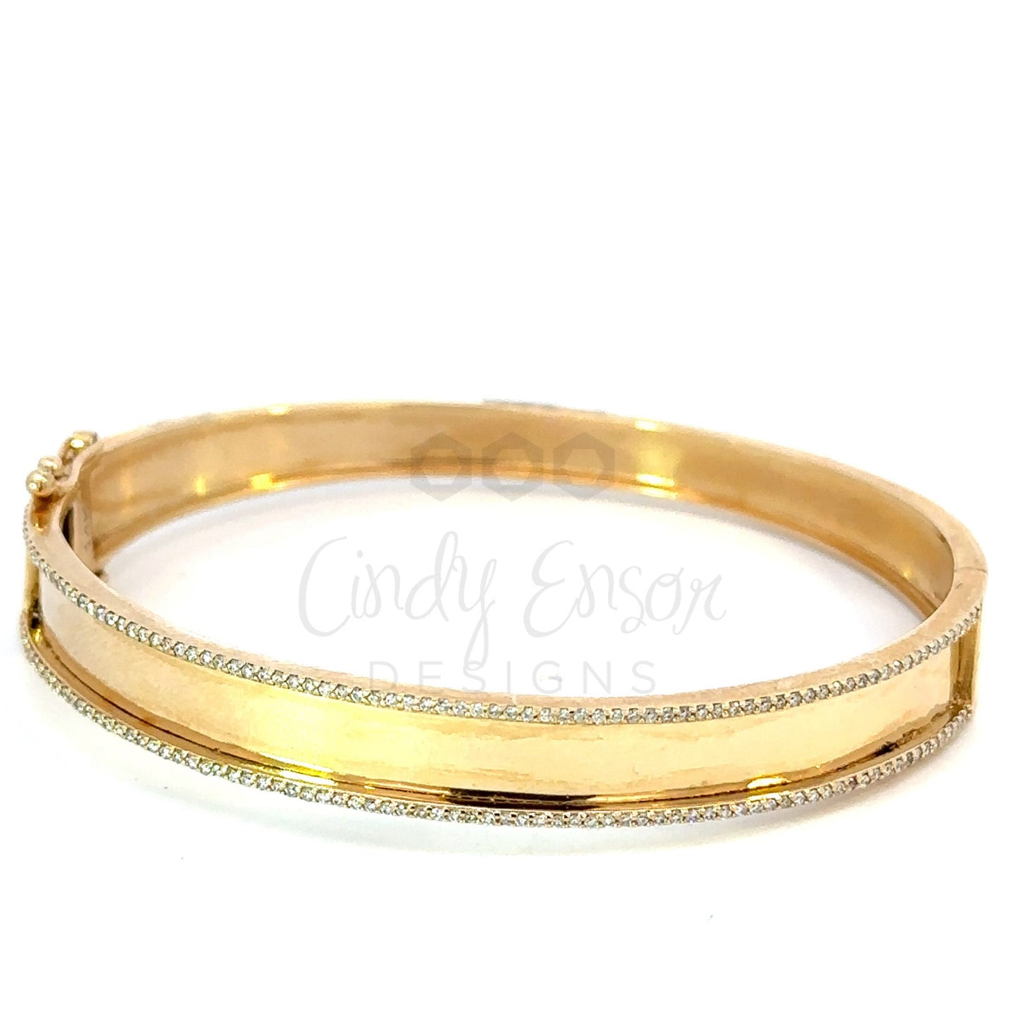 Thick Bangle Bracelet with Pave Diamond Edges