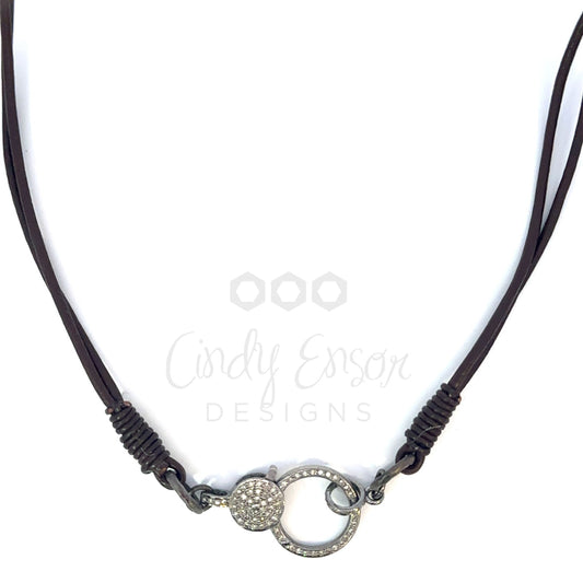 Double Strand Leather Necklace with Pave Diamond Lobster