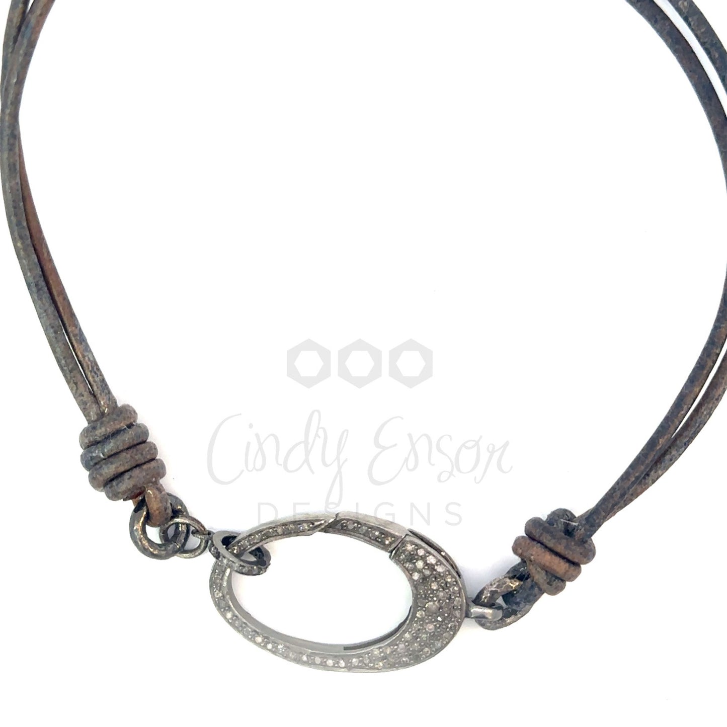 Double Strand Leather Necklace with Pave Diamond Lobster