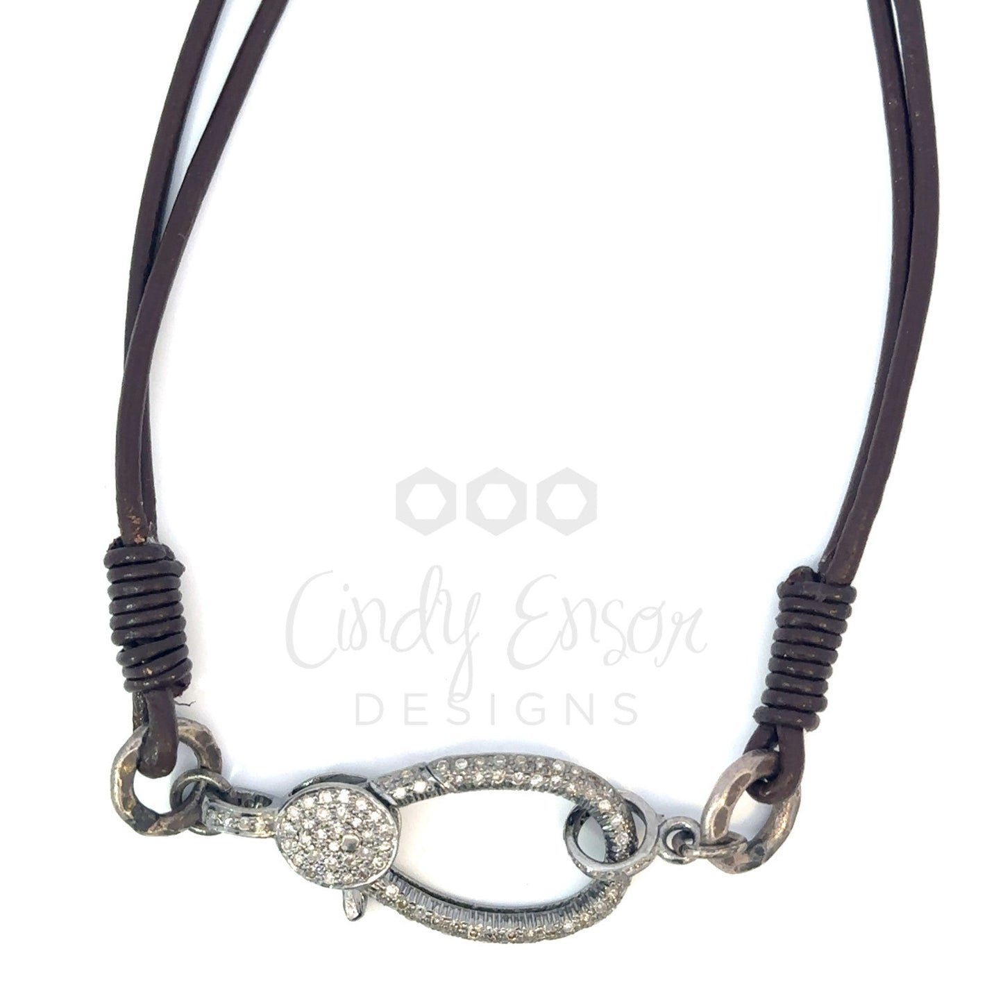 Double Strand Leather Necklace with Pave Diamond Lobster