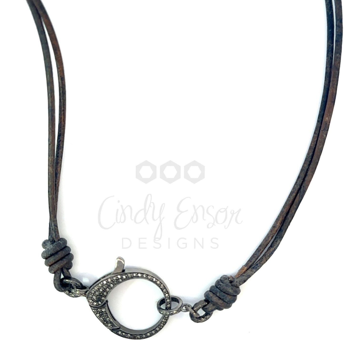 Double Strand Leather Necklace with Pave Diamond Lobster