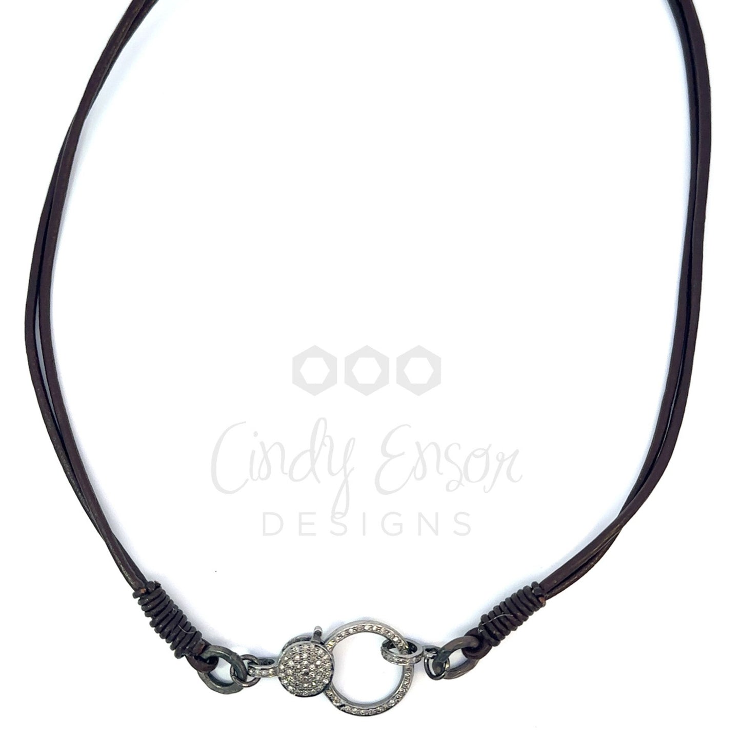 Double Strand Leather Necklace with Pave Diamond Lobster