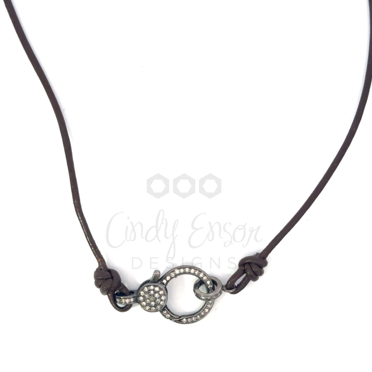 Single Strand Leather Necklace with Pave Diamond Lobster